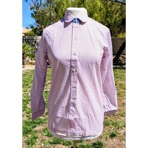 Vintage 1960's Women's Medium Button Down Red/Blue Crosshatch Print Shirt NOS